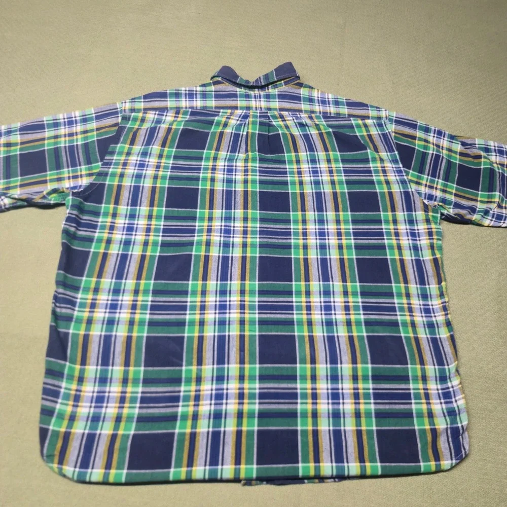 Polo Ralph Lauren Mens Short Sleeve Plaid Button Down Shirt Navy Green Yellow M